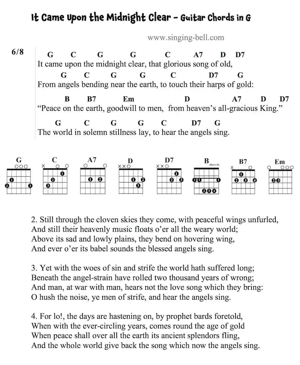 It Came Upon the Midnight Clear Guitar Chords and Tabs in G.
