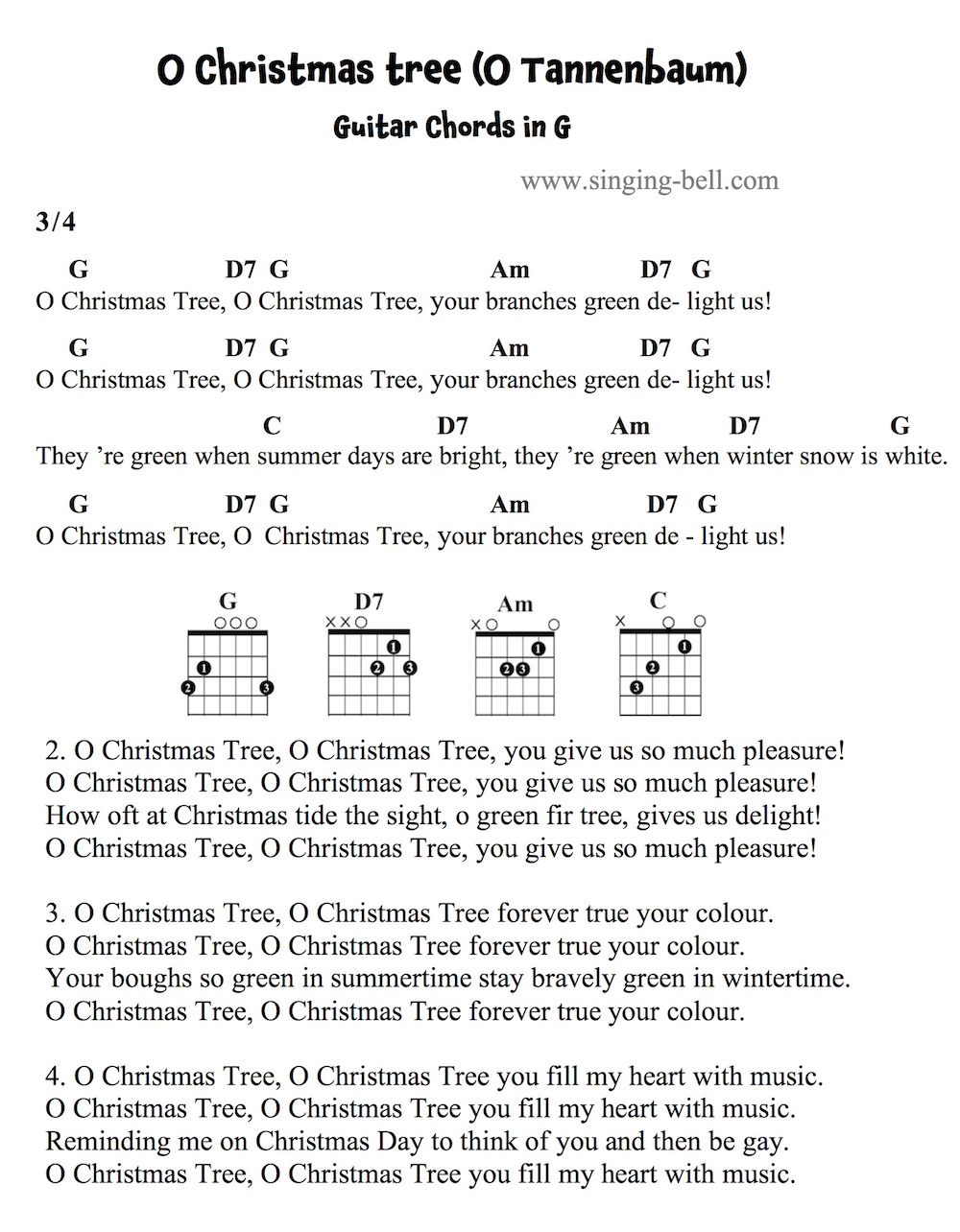 O Christmas Tree Guitar Chords and Tabs in G. : Singing Bell O Christmas Tree Guitar Chords and Tabs in G.