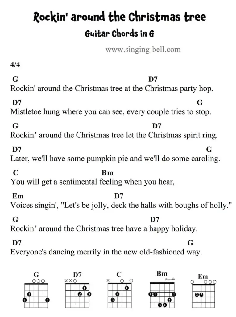 Rockin around the Christmas Tree Guitar Chords and Tabs in G.