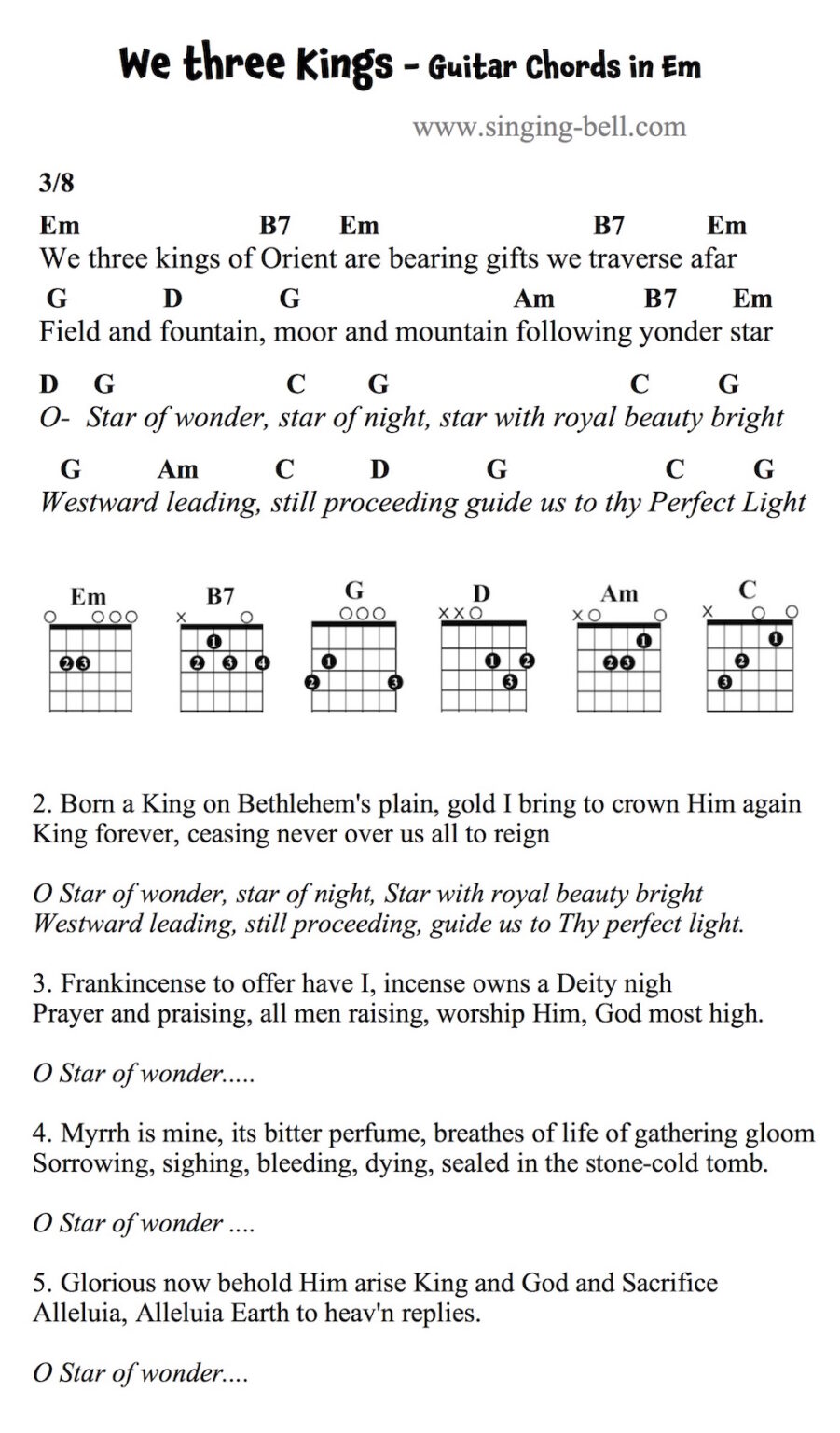 We Three Kings of Orient Are Guitar Chords Tabs Notes PDF