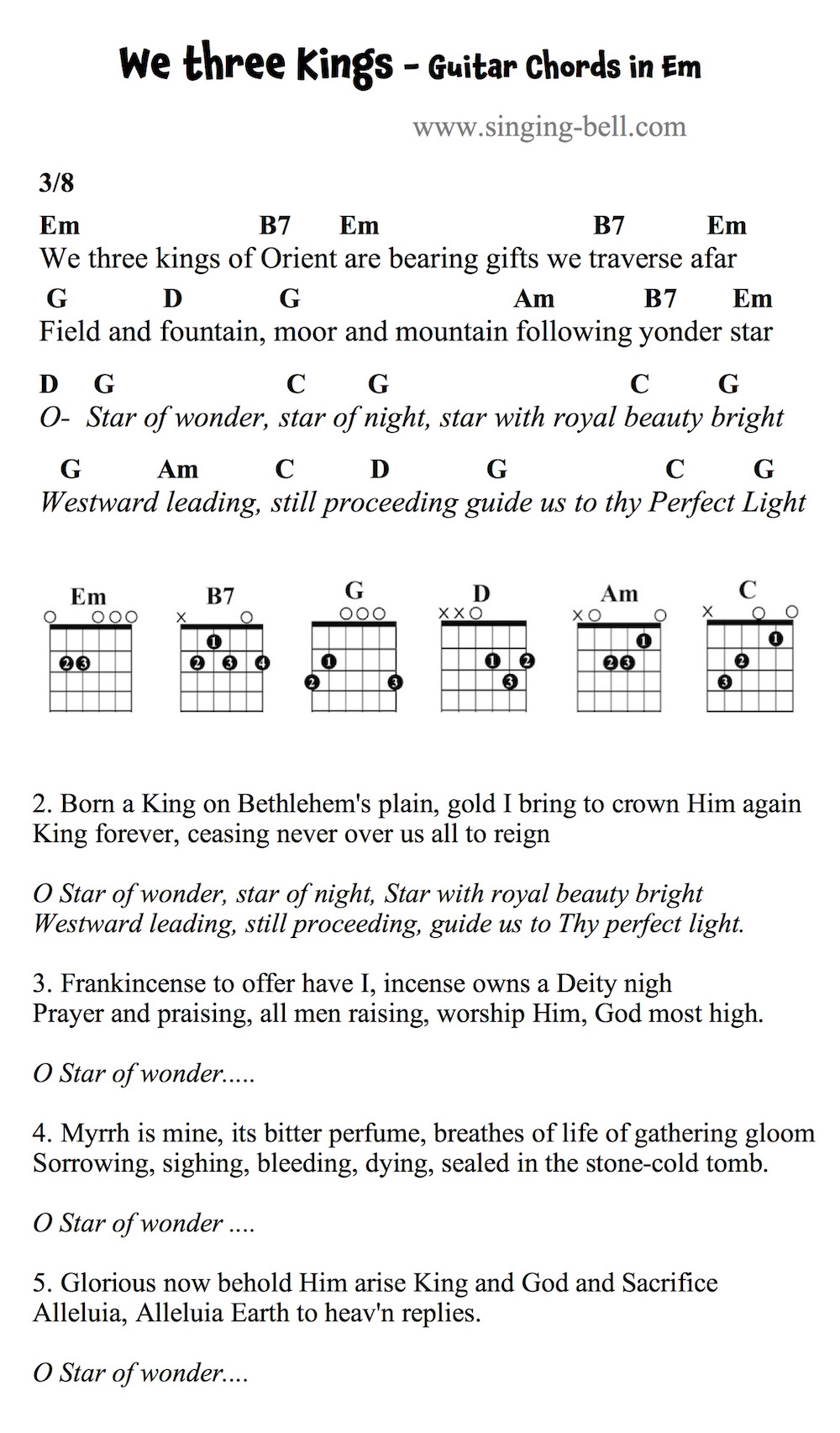We three Kings Guitar Chords and Tabs in Em. : Singing Bell We three Kings Guitar Chords and Tabs in Em.