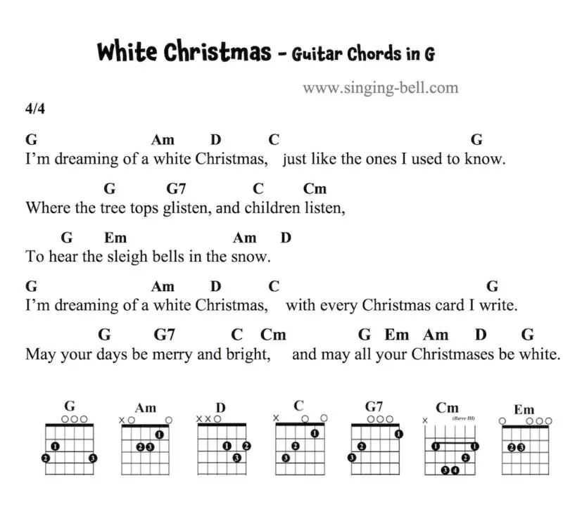 White Christmas - Guitar chords and tabs in G.