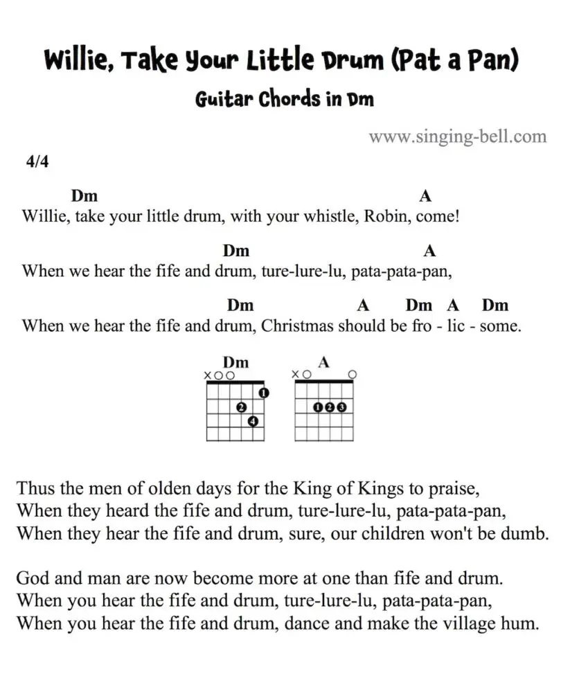 Willie, Take Your Little Drum (Pat a Pan) Guitar Chords and Tabs in Dm.