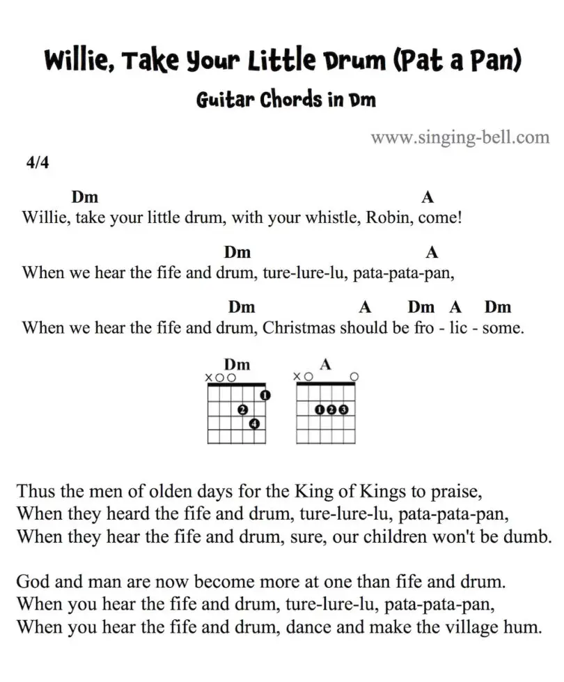 Willie, Take Your Little Drum (Pat a Pan) Guitar Chords and Tabs in Dm. : Singing Bell Willie Take Your Little Drum Guitar Chords and Tabs in Dm.
