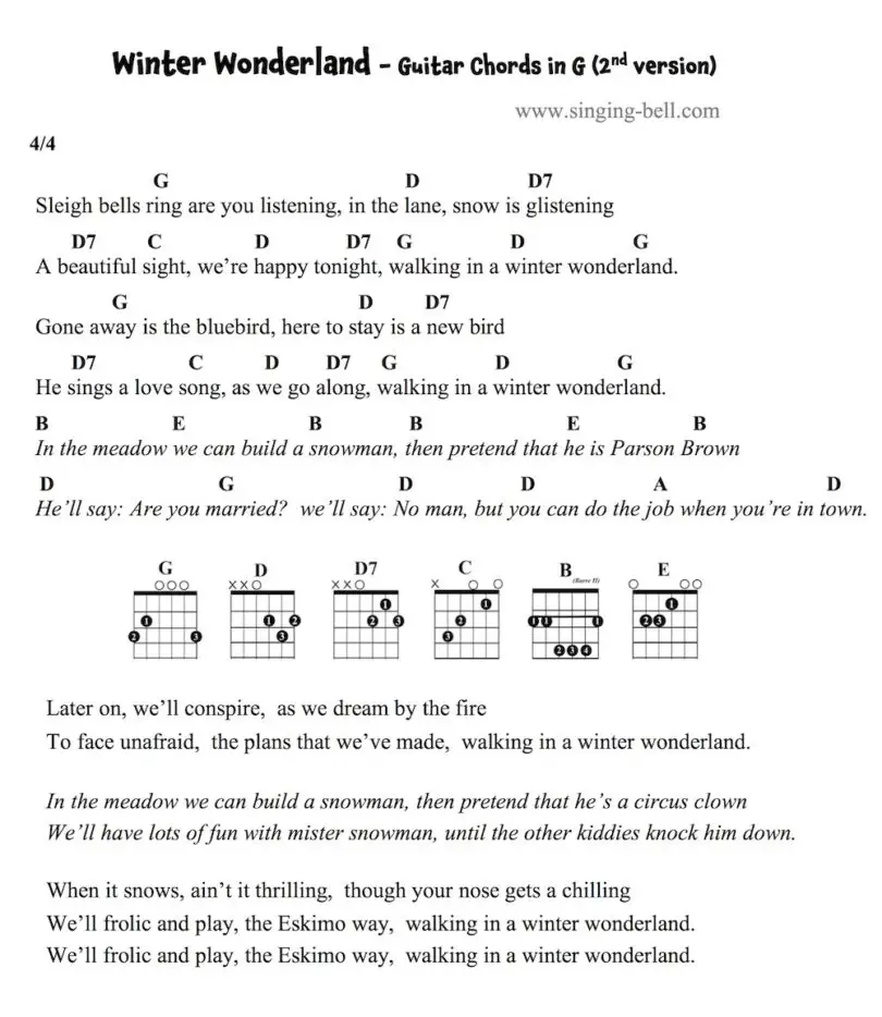 Winter Wonderland - Guitar Chords and Tabs in G - 2nd version