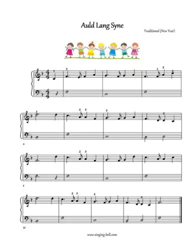 Auld Lang Syne free easy piano sheet music beginners