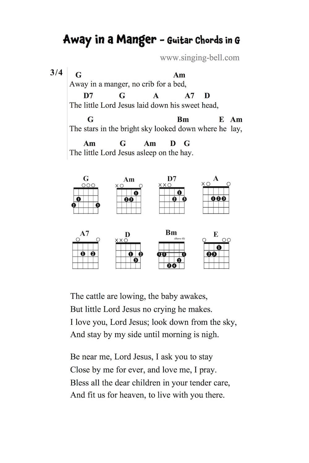 How to Play Away a Manger - Notes, Chords, Sheet Music