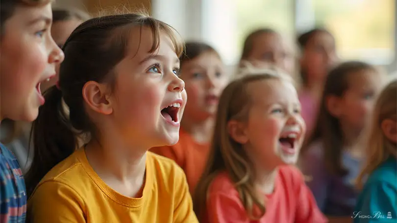 Children singing in music class : Singing Bell Children singing in music class