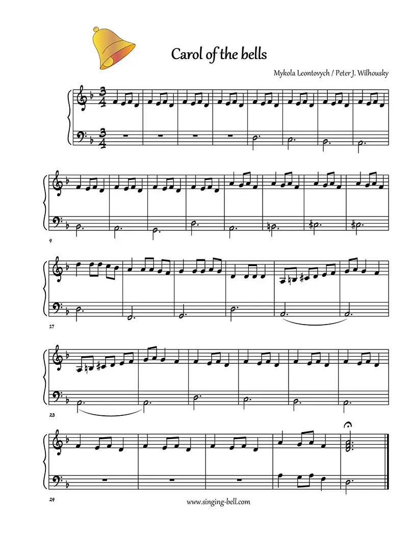 Carol Of The Bells free easy piano sheet music beginners : Singing Bell Carol Of The Bells free easy piano sheet music beginners