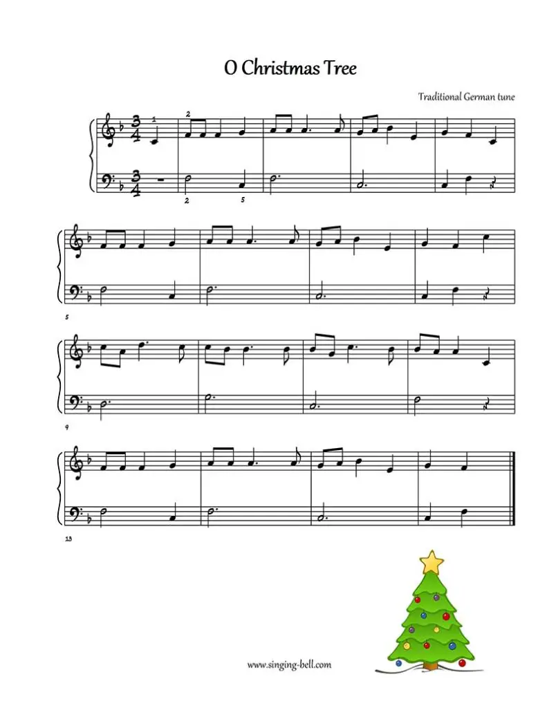 Christmas Tree free easy piano sheet music beginners