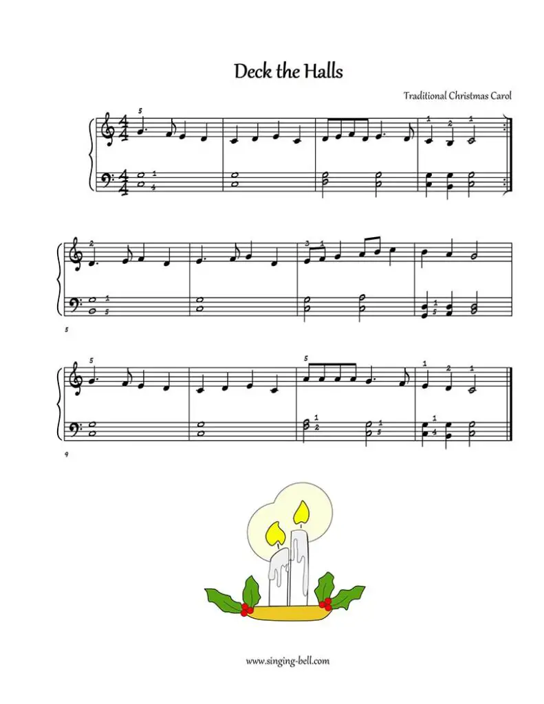 Deck the Halls Piano Beginners Singing Bell : Singing Bell Deck the Halls free easy piano sheet music beginners