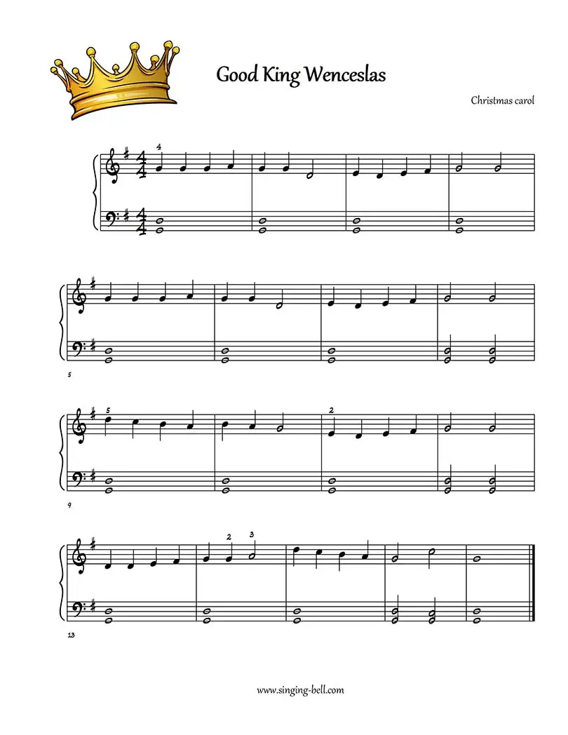 Good King Wenceslas free easy piano sheet music beginners