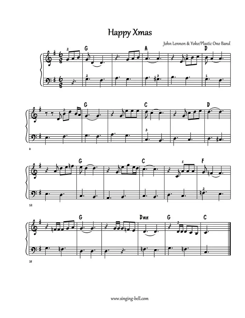 HappyXmas free easy piano sheet music beginners