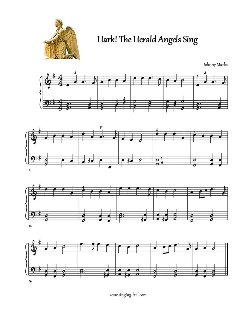 Hark The Herald Angels Sing - easy piano sheet music for beginners