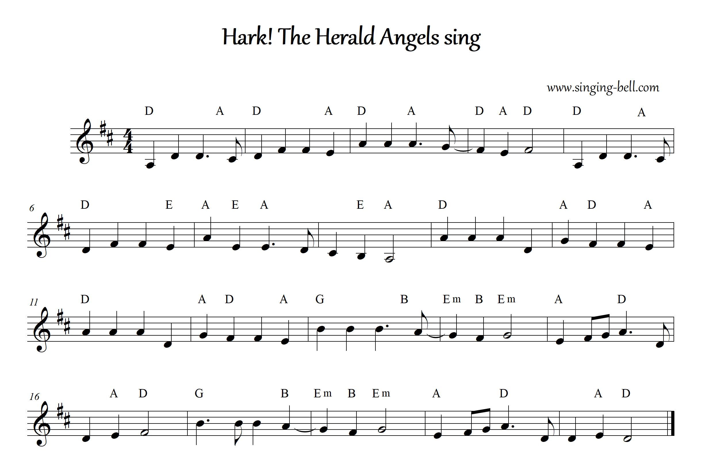 HarkTheHerald_score_D : Singing Bell Hark the Herald Angels Sing Sheet Music in D major