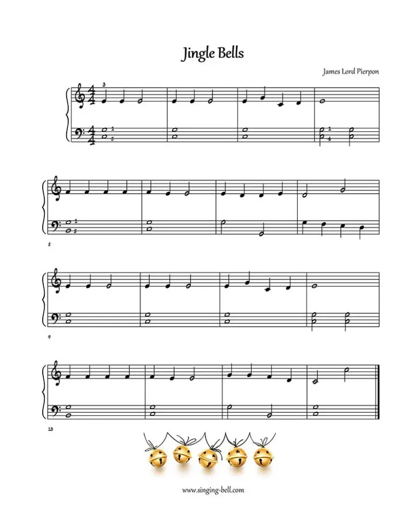 Jingle Bells free easy piano sheet music beginners