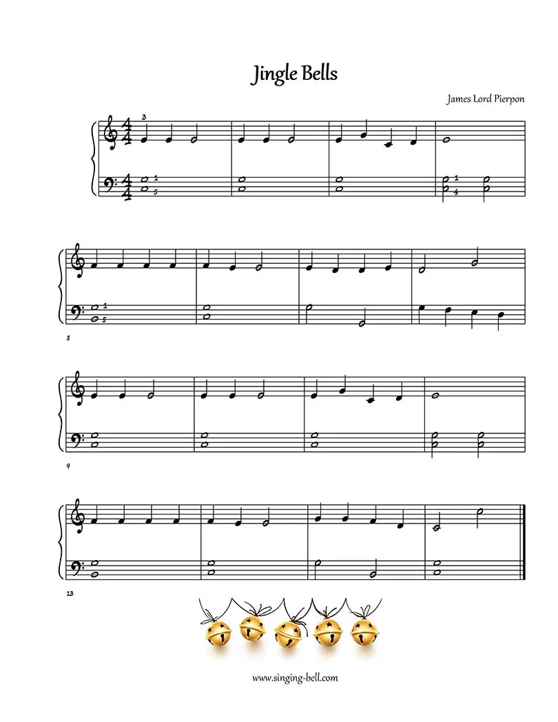 Jingle Bells free easy piano sheet music beginners