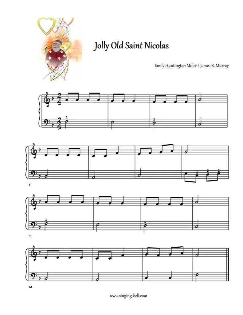 Jolly Old Saint Nicolas free easy piano sheet music beginners
