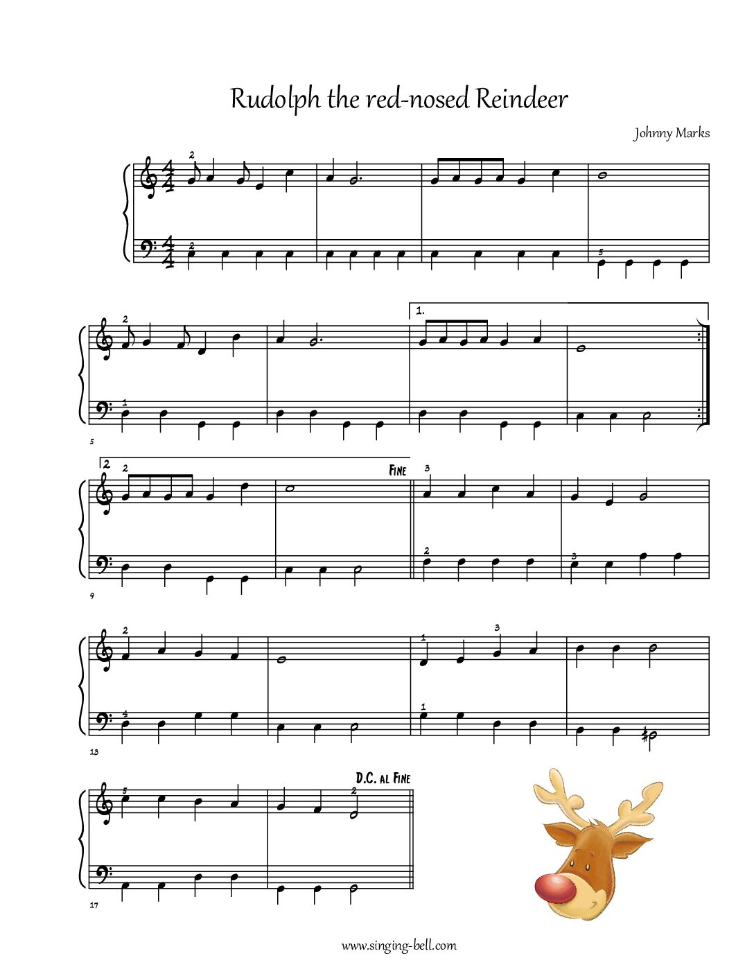 Rudolph the red-nosed reindeer easy piano sheet music notes chords beginners PDF