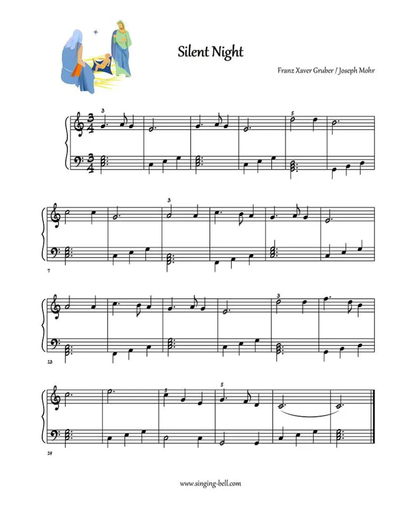 Silent-nigh free easy piano sheet music beginners