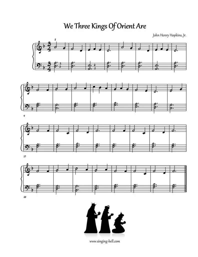 We Three Kings free easy piano sheet music beginners