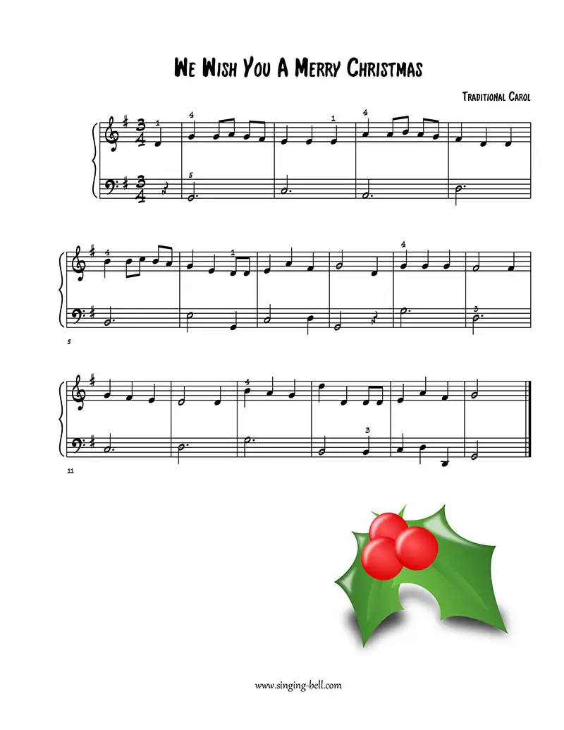 We wish you a merry Christmas free easy piano sheet music beginners