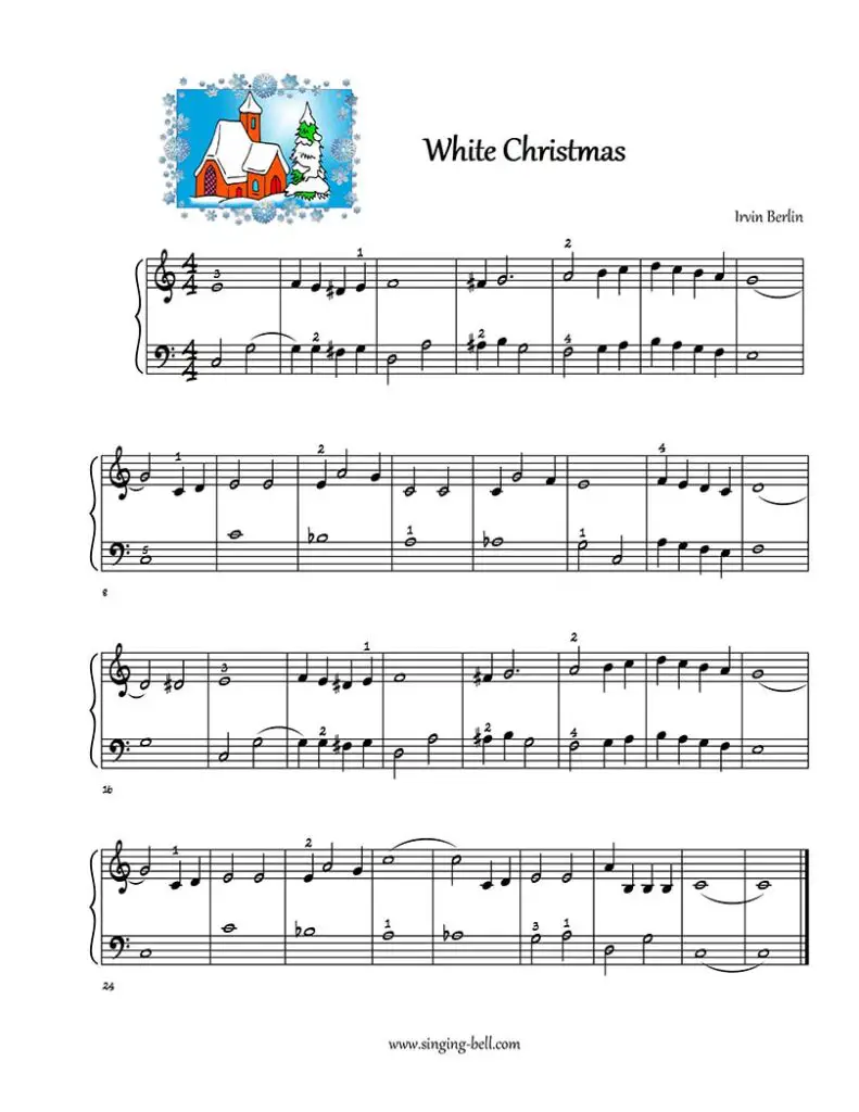 White Christmas free easy piano sheet music beginners
