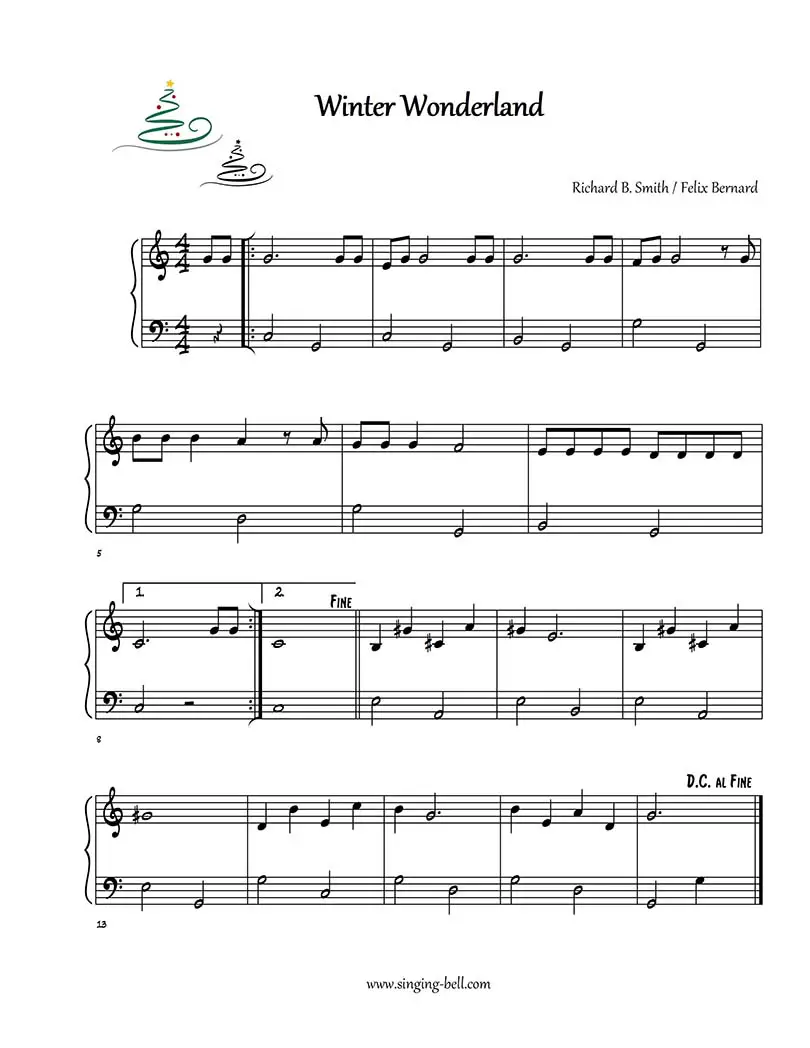 Winter Wonderland free easy piano sheet music beginners : Singing Bell Winter Wonderland free easy piano sheet music beginners