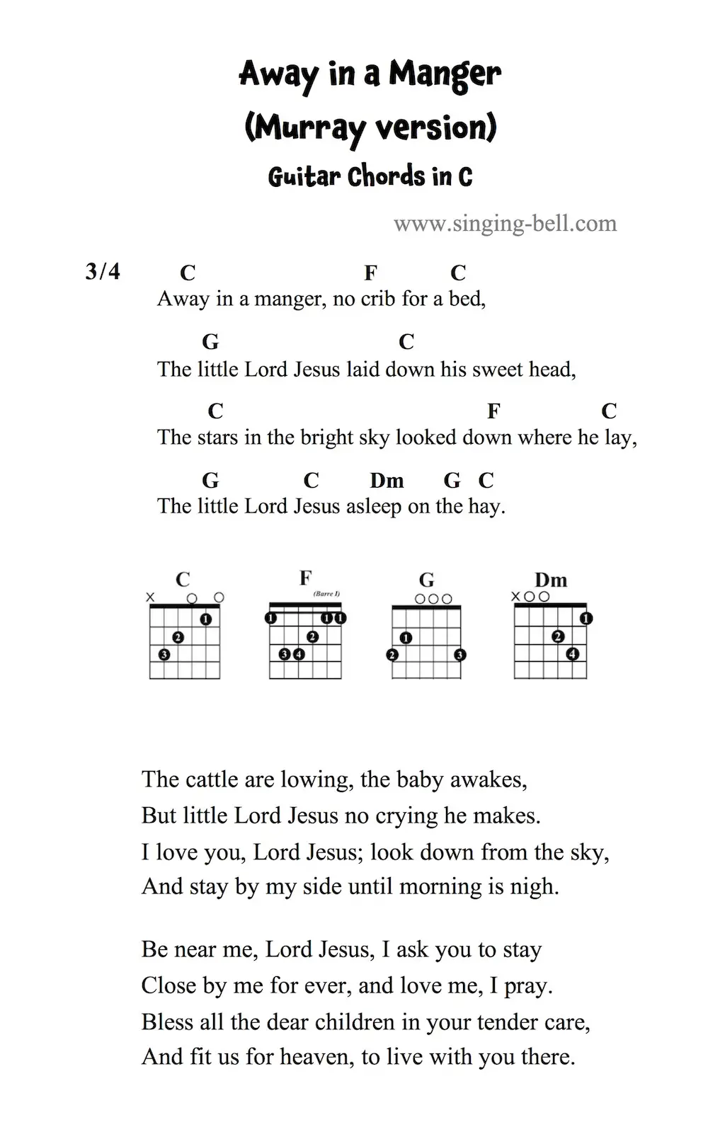 Away in a manger - Guitar Chords in C (Murray's Version)