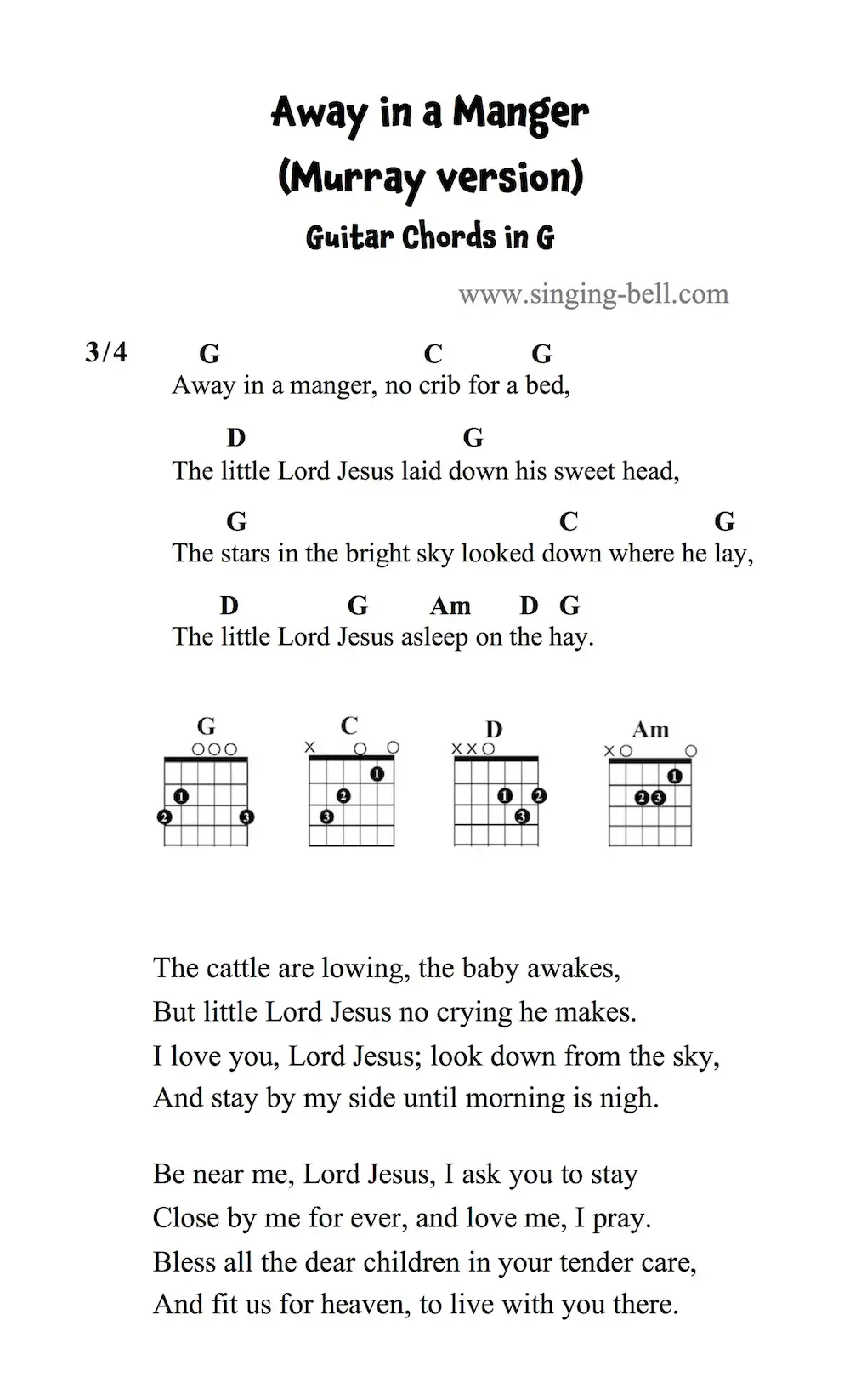 Away in a manger - Guitar Chords in G (Murray's Version)