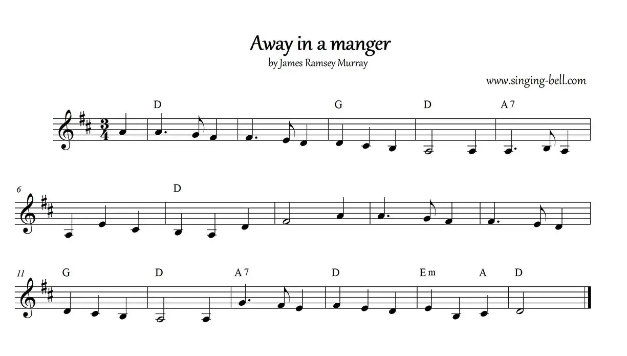 Away in a manger Murray free sheet music in D notes chords pdf