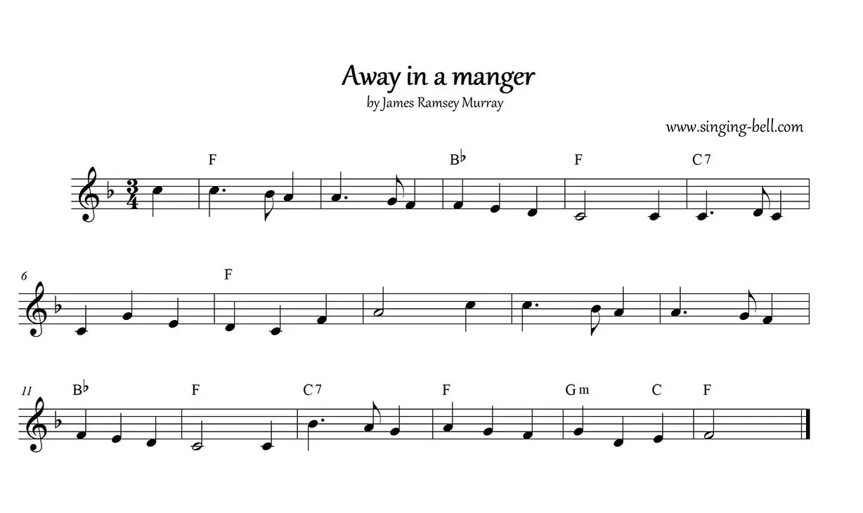 Away in a manger Murray free sheet music in F notes chords pdf