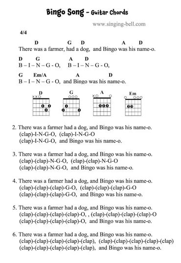 Bingo Song Karaoke Sing Along Printable Score In Pdf