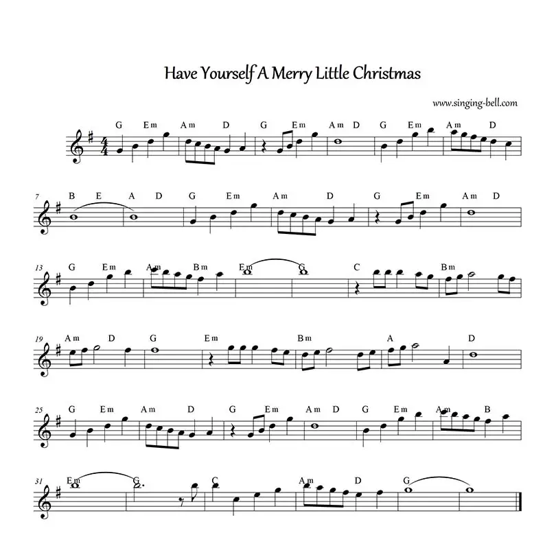 Have Yourself a Merry Little Christmas - Simple Sheet Music in G