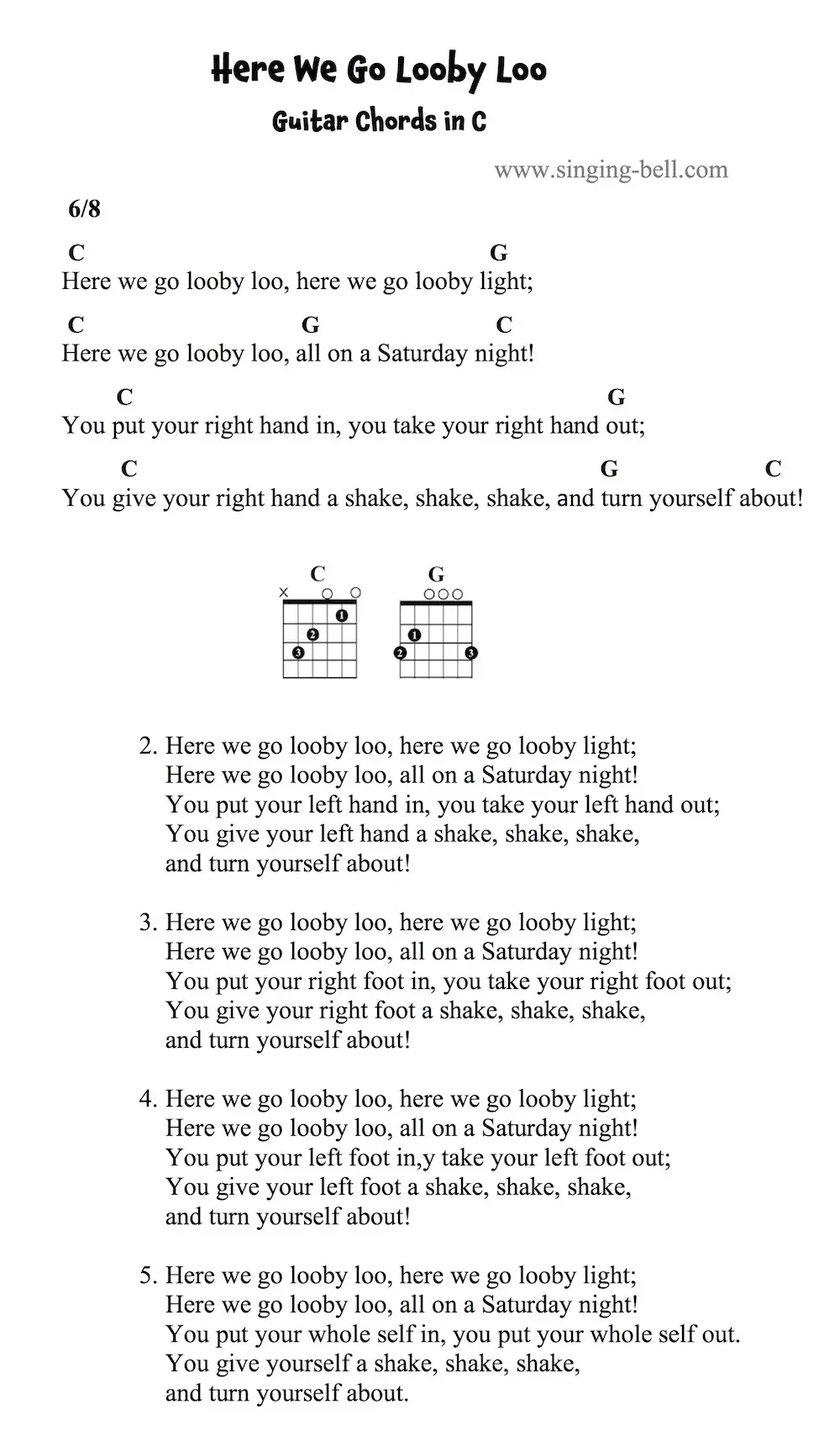 Here We Go Looby Loo - Guitar Chords and Tabs in C.