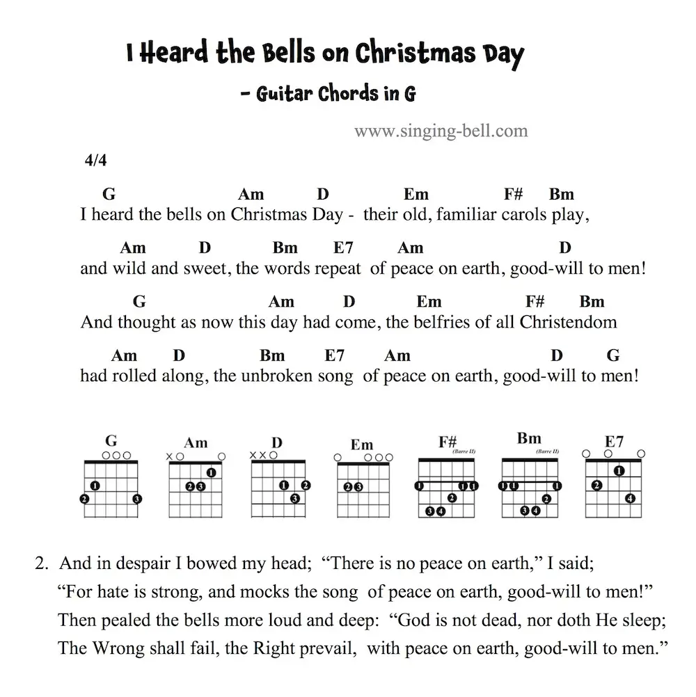 I Heard the Bells on Christmas Day - Guitar Chords and Tabs in G.