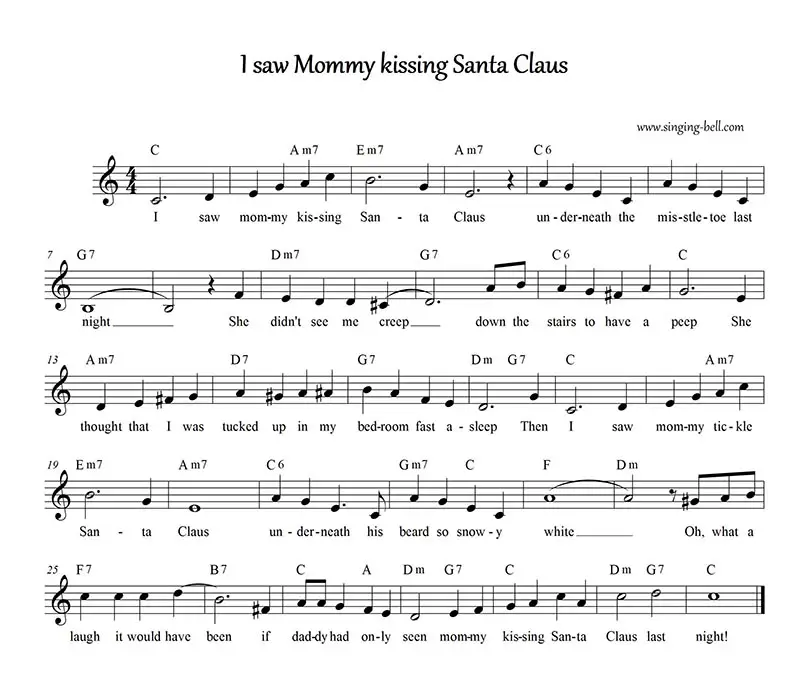 I Saw Mommy Kissing Santa Claus sheet music - notes - chords - PDF