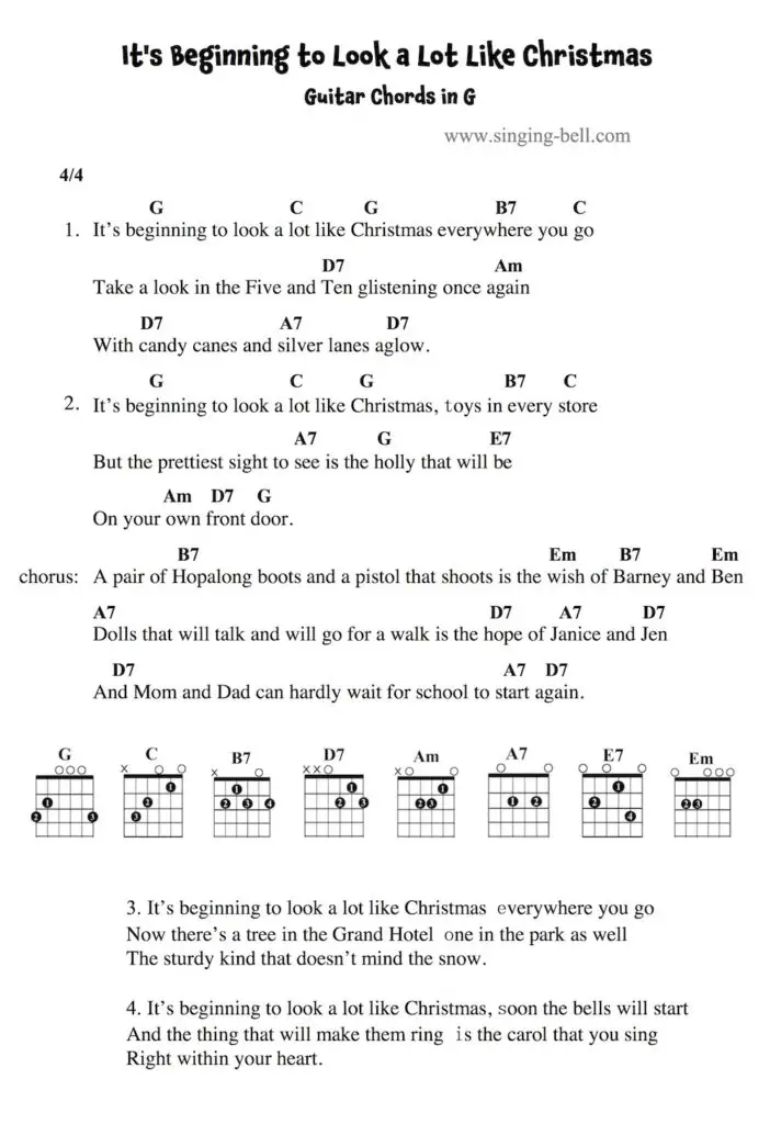 It's Beginning to Look a Lot Like Christmas - Guitar Chords and Tabs in G.