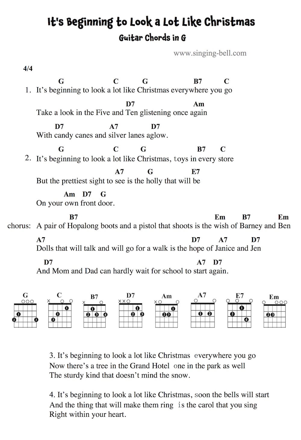 It's Beginning to Look a Lot Like Christmas Guitar Chords