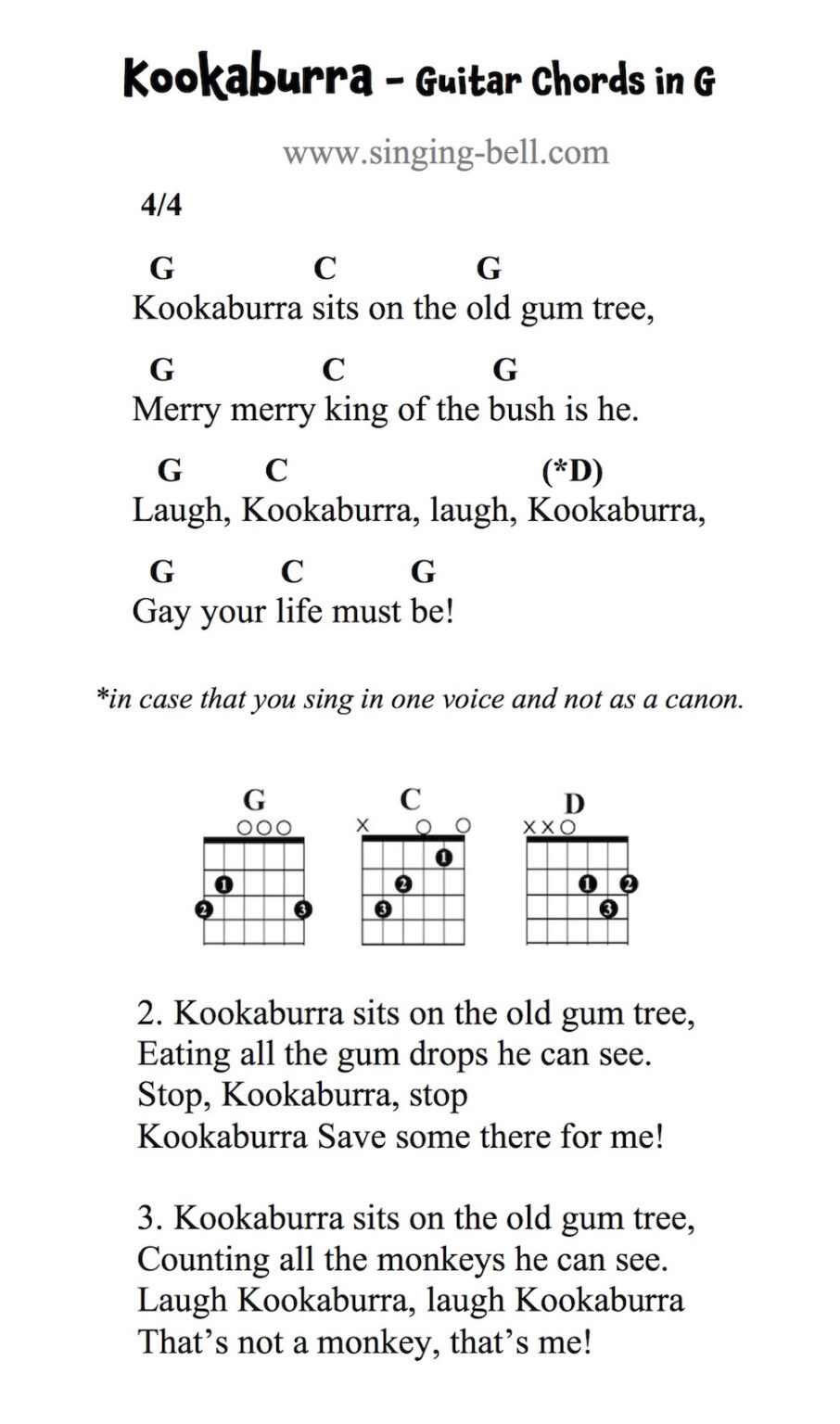 Kookaburra Guitar Chords Tabs Sheet Music PDF