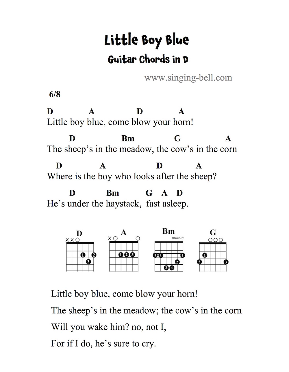 Little Boy Blue - Guitar Chords and Tabs in D.