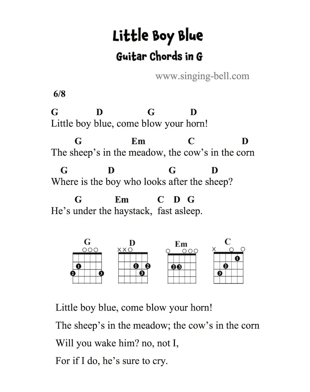 Little Boy Blue - Guitar Chords and Tabs in G.
