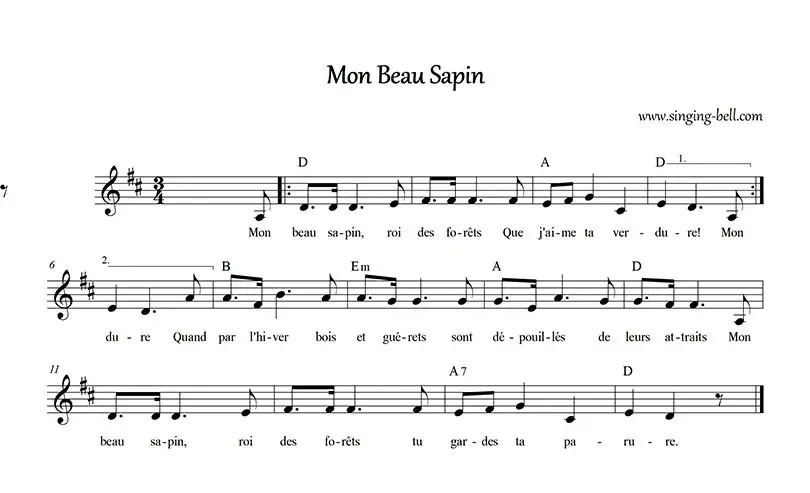 Mon Beau Sapin free sheet music -notes - chords - pdf