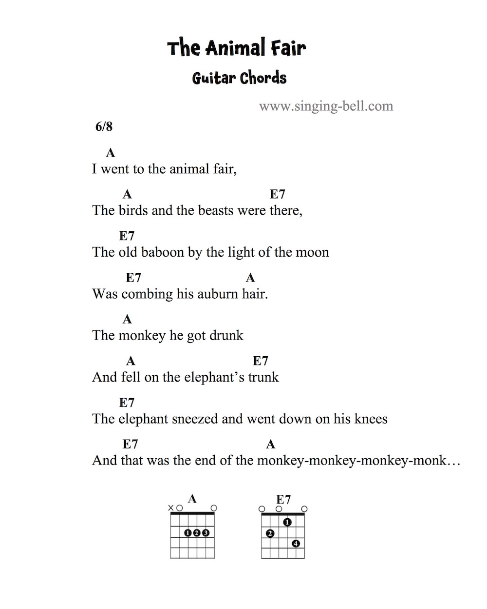 The Animal Fair Guitar Chords Tabs Sheet Music Printable PDF