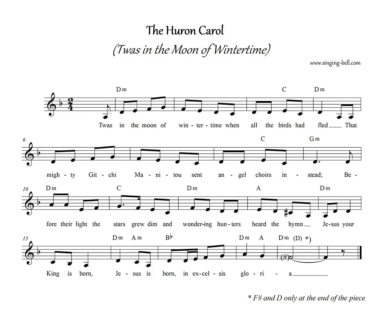 The Huron Carol free sheet music -notes - chords - pdf