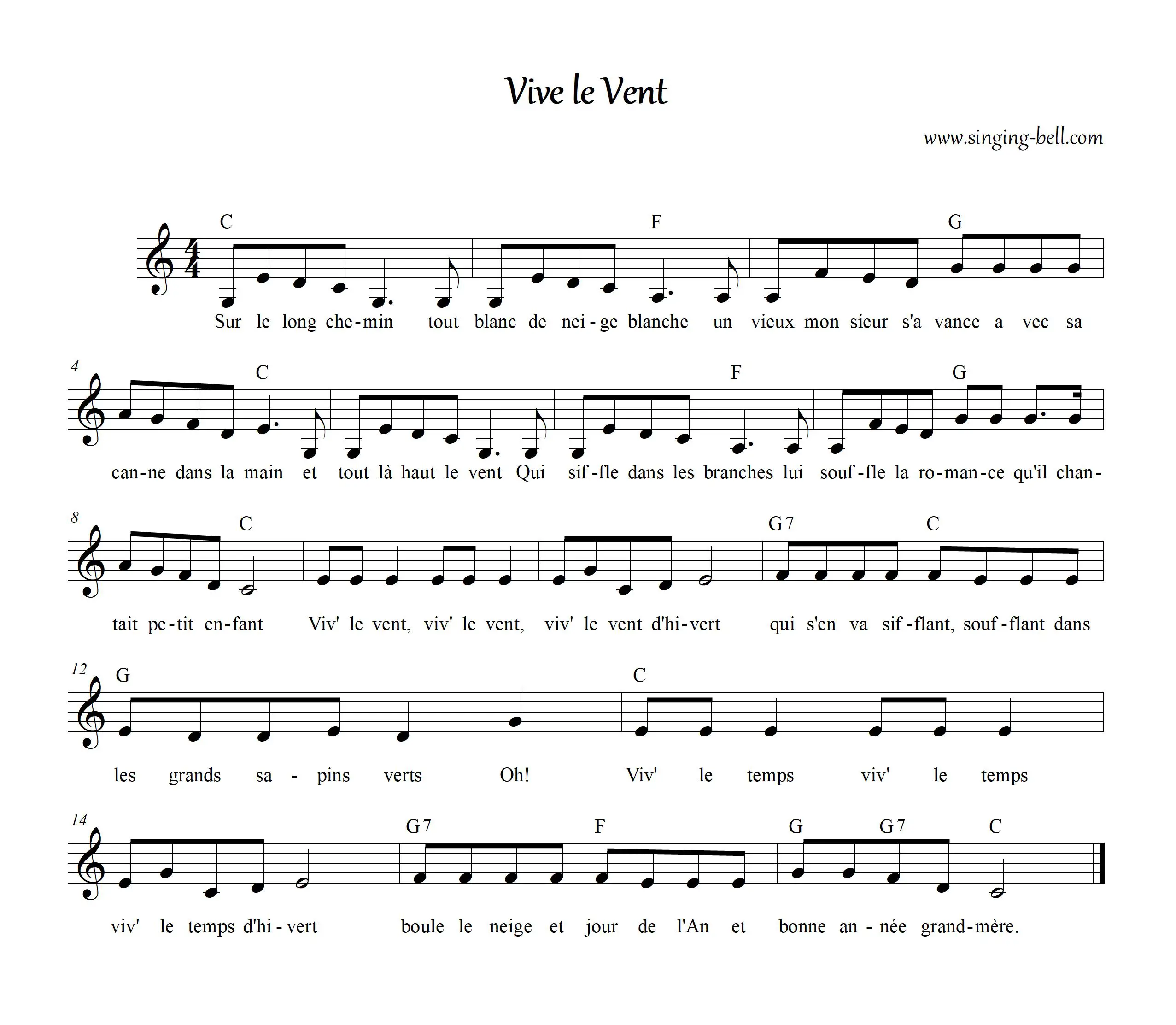 Vie le vent free sheet music chords pdf