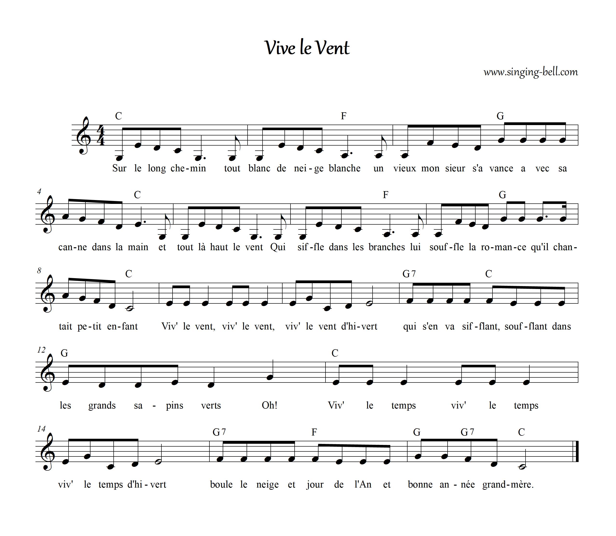 Vive le vent sheet music chords pdf