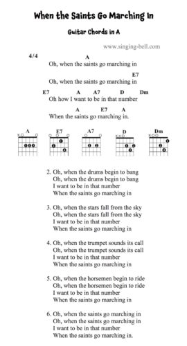 When the Saints Go Marching In - Guitar Chords and Tabs in A.