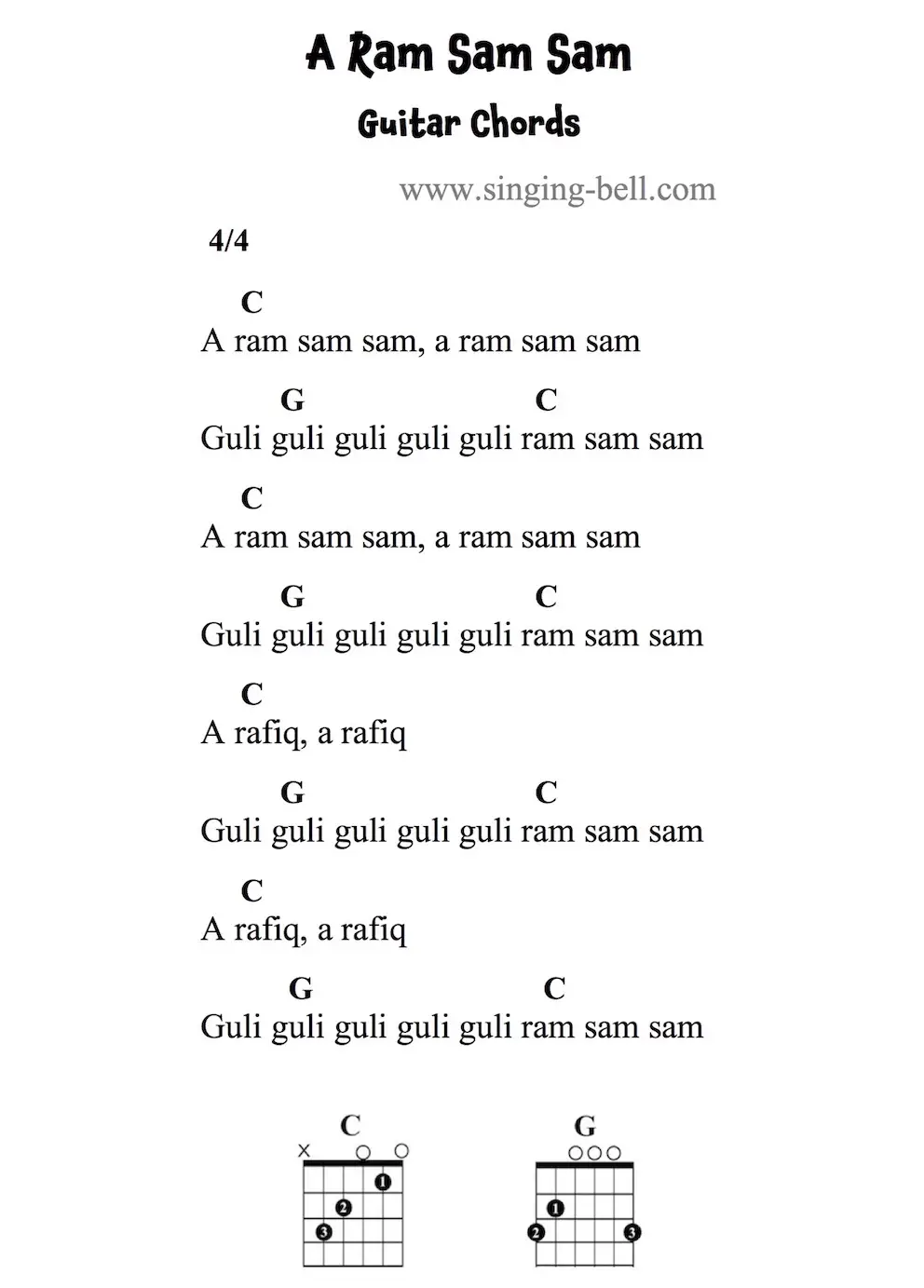 A Ram Sam Sam Guitar Chords and Tabs.