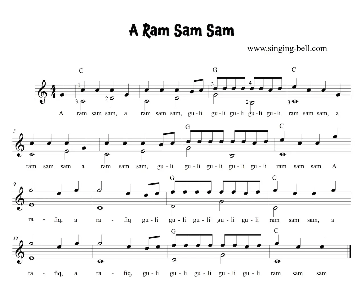 A Ram Sam Sam - Easy Guitar Sheet Music with Chords.